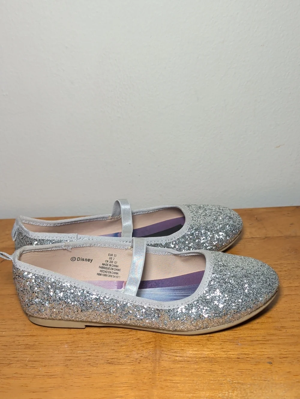 Disney x H&M Silver Glitter Mary Jane Flats Frozen Anna Elsa Girls Size 2
